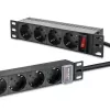 Pistikupesadega liist QOLTEC 54603 — 1U rack-kinnitatav, 16A sisend, 4× SCHUKO pistikupesa