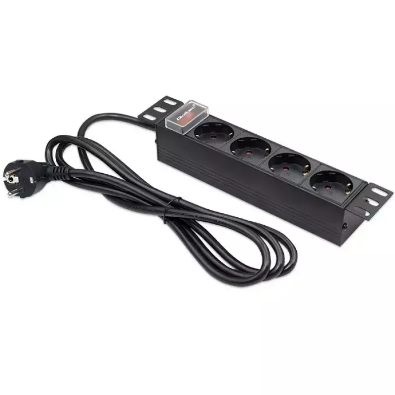 Pistikupesadega liist QOLTEC 54603 — 1U rack-kinnitatav, 16A sisend, 4× SCHUKO pistikupesa