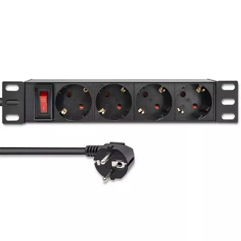 Pistikupesadega liist QOLTEC 54603 — 1U rack-kinnitatav, 16A sisend, 4× SCHUKO pistikupesa