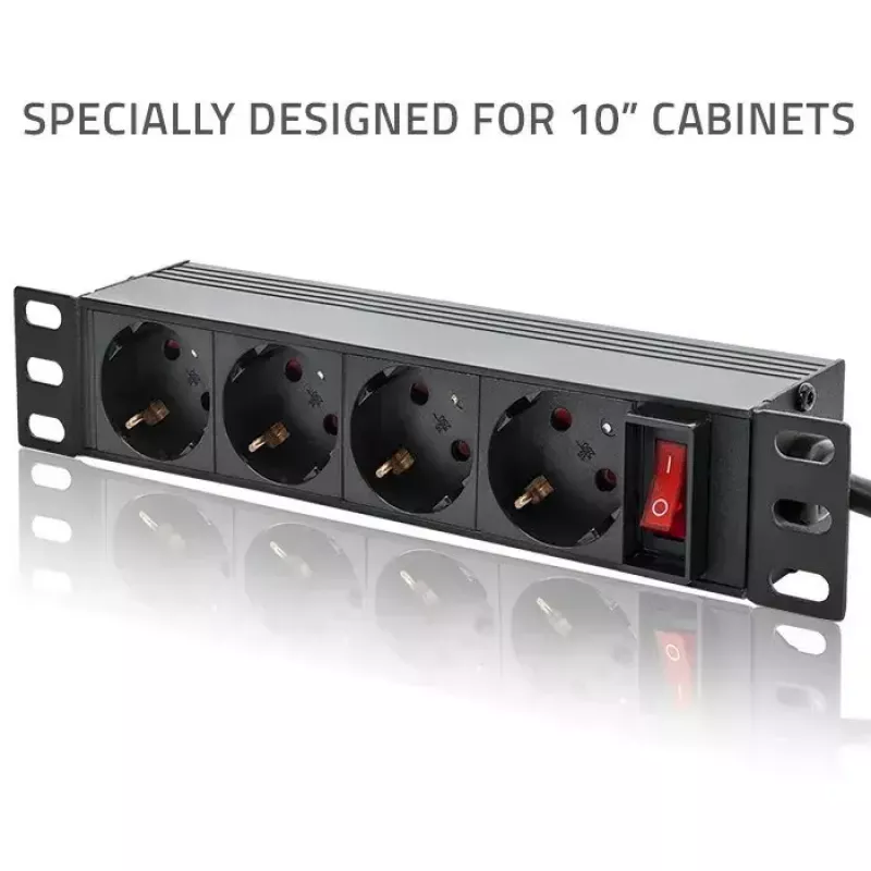 Pistikupesadega liist QOLTEC 54603 — 1U rack-kinnitatav, 16A sisend, 4× SCHUKO pistikupesa