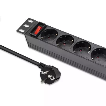Pistikupesadega liist QOLTEC 54603 — 1U rack-kinnitatav, 16A sisend, 4× SCHUKO pistikupesa