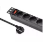 Pistikupesadega liist QOLTEC 54603 — 1U rack-kinnitatav, 16A sisend, 4× SCHUKO pistikupesa