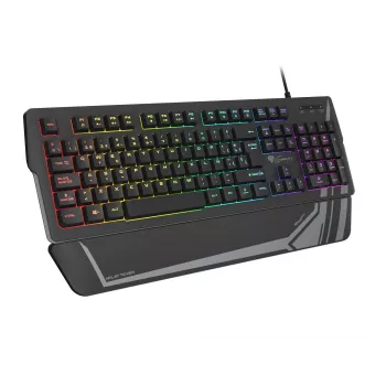 Mänguriklaviatuur GENESIS Rhod 350 RGB — Täissuuruses 104 klahviga USB QWERTY Hispaania, must, RGB taustvalgustus, randmetugi