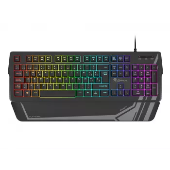 Mänguriklaviatuur GENESIS Rhod 350 RGB — Täissuuruses 104 klahviga USB QWERTY Hispaania, must, RGB taustvalgustus, randmetugi