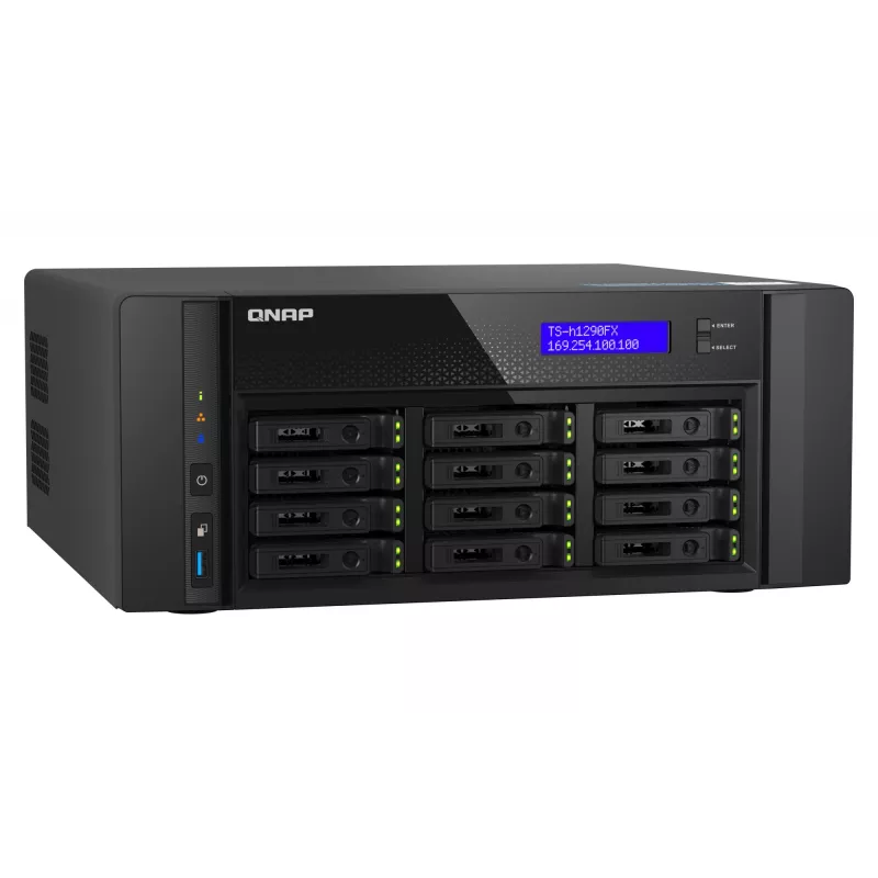 NAS Tower QNAP TS-h1290FX — EPYC 7302P 3.0 GHz, 128 GB DDR4, 12-kohaline, QuTS hero, must