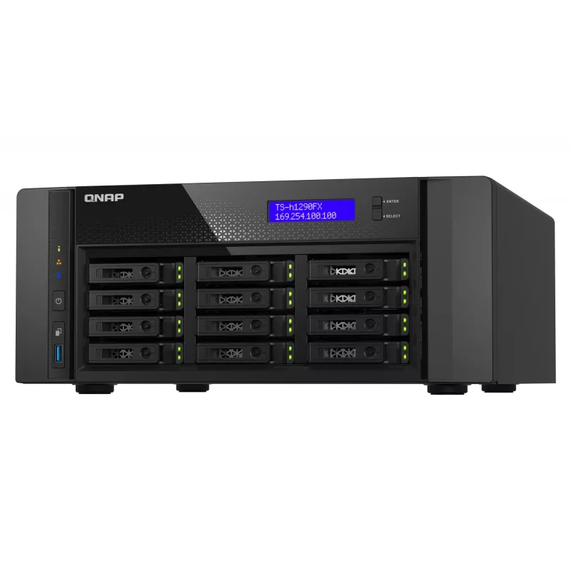 NAS Tower QNAP TS-h1290FX — EPYC 7302P 3.0 GHz, 128 GB DDR4, 12-kohaline, QuTS hero, must