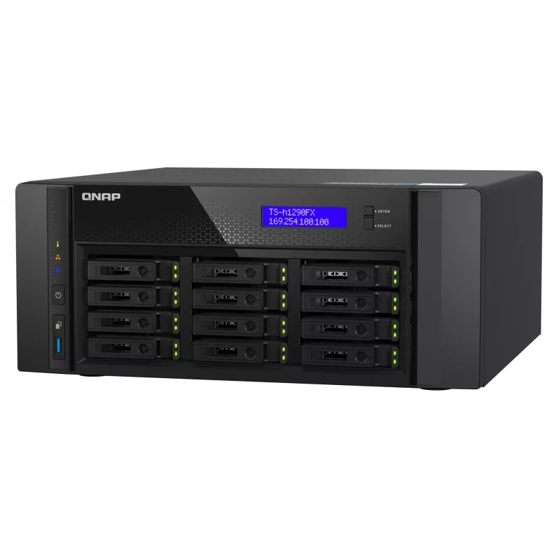 NAS Tower QNAP TS-h1290FX — EPYC 7302P 3.0 GHz, 128 GB DDR4, 12-kohaline, QuTS hero, must
