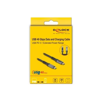 DeLOCK USB 40 Gbps andme- ja kiirlaadimiskoaksiaalkaabel 1 m USB PD 3.1 240 W