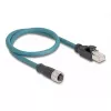 DeLOCK M12 adapterkaabel A-kodeeritud 8 kontaktiga emane RJ45 isasele 50 cm