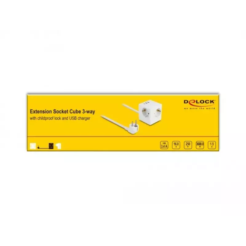 DeLOCK 11497 pistikupesa CEE 7/3 + USB valge 250V 16A