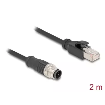 DeLOCK võrgukaabel M12 A-koodiga 8-kontaktiline isane RJ45-le isane Cat5e 2 m Must