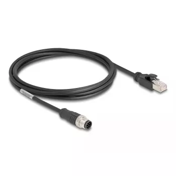 DeLOCK võrgukaabel M12 A-koodiga 8-kontaktiline isane RJ45-le isane Cat5e 2 m Must