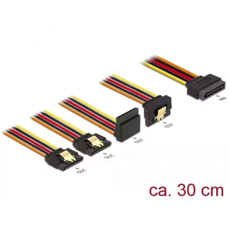 SATA-kaabel DeLOCK 60148 0,3 m SATA 15-kontaktiline 4 x SATA 15-kontaktiline beež oranž punane kollane