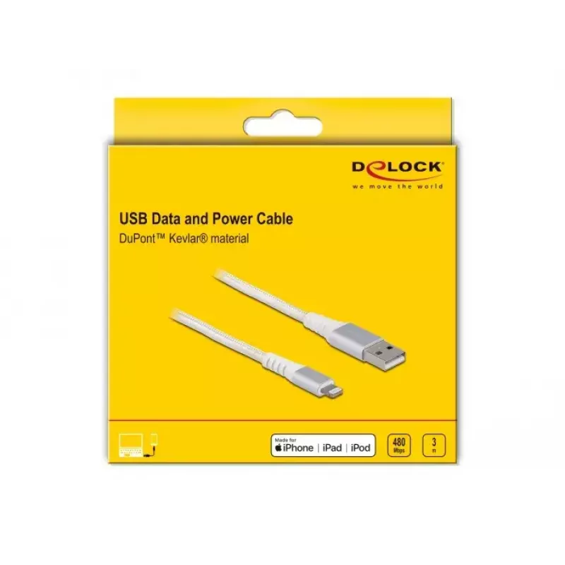 DELOCK USB andme- ja toitekaabel iPhone'i, iPadi ja iPodi jaoks 3 m Lightning