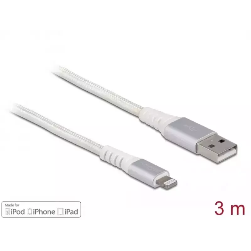 DELOCK USB andme- ja toitekaabel iPhone'i, iPadi ja iPodi jaoks 3 m Lightning
