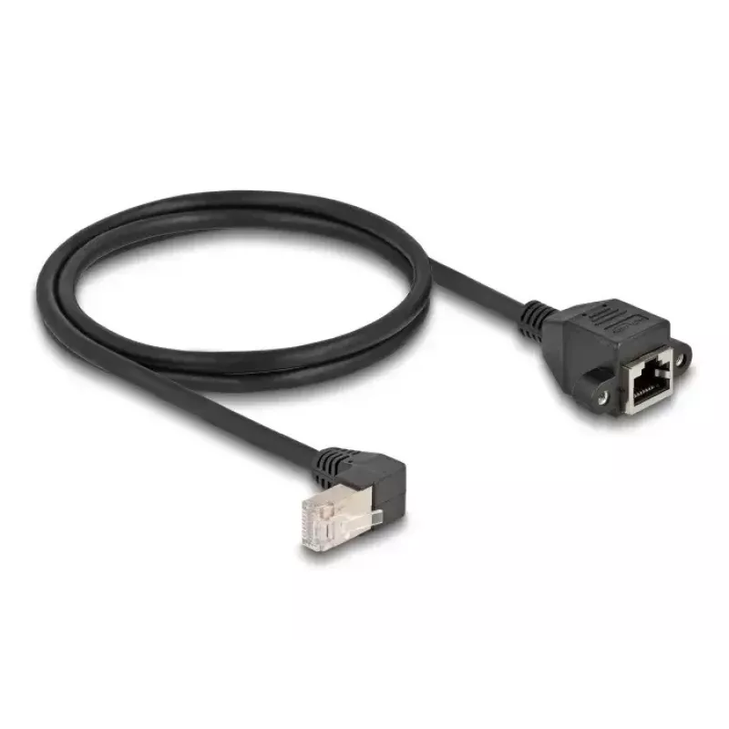 DeLOCK võrgupikenduskaabel S/FTP RJ45 90° nurgaga RJ45-le Cat.6A 1 m must