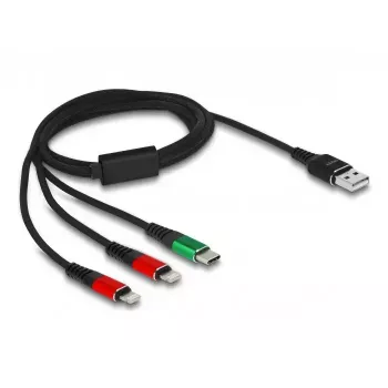 DeLOCK USB laadimiskaabel 3 in 1 Type-A kuni 2 x Lightning USB USB-C 1 m