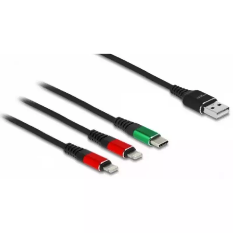 DeLOCK USB laadimiskaabel 3 in 1 Type-A kuni 2 x Lightning USB USB-C 1 m