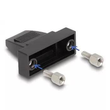 Kaablikaitse DELOCK D‑Sub korpus 9‑kontaktiline lamekaablile, plastik, must, 25×32×14 mm