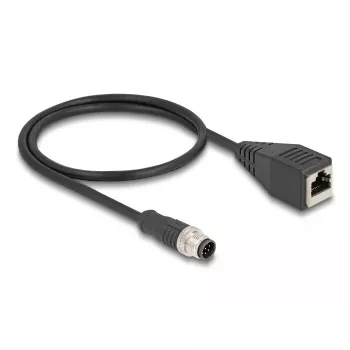 Võrgukaabel DeLOCK M12 kaabel A-kodeeringuga 8 kontaktiga isane RJ45 emasele Cat5e 0.5 m Must