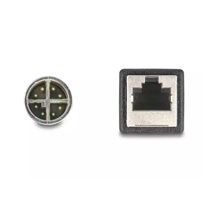 Võrgukaabel DeLOCK M12 kaabel X-kodeeritud 8 kontaktiga isane RJ45 emasele Cat5e 0,5 m must