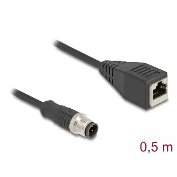 võrgukaabel DeLOCK M12 kaabel D-coded 4 pin male to RJ45 female Cat5e 0.5m Must