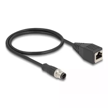 võrgukaabel DeLOCK M12 kaabel D-coded 4 pin male to RJ45 female Cat5e 0.5m Must