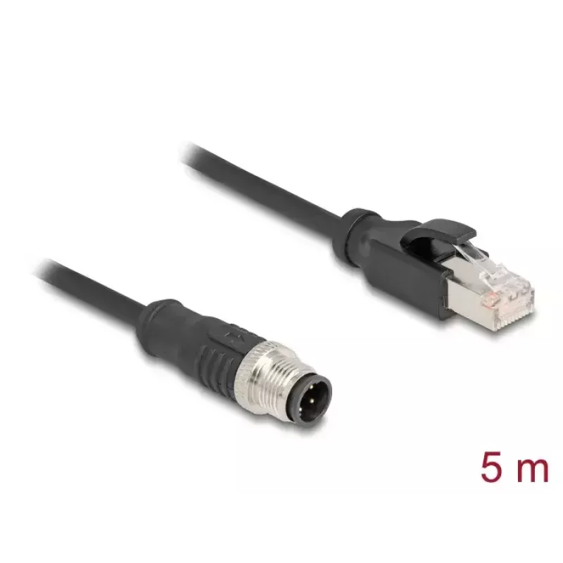 Võrgukaabel DeLOCK M12 kaabel D-koodiga 4-kontaktiline isane RJ45 isasele Cat5e 5m Must