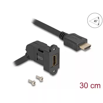 DeLOCK HDMI paneeli läbiviik 45° nurga all emane HDMI-pistik isasele HDMI-pistikule 30 cm kaabel 8K 60 Hz must