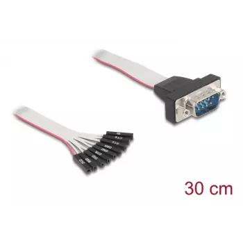 Lame lintkaabel RS-232 DELOCK 9-kontaktiline emane päis D-Sub 9-kontaktilise isasele mutritega, 30 cm, must/hall