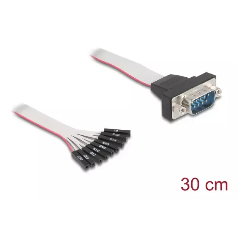 Lame lintkaabel RS-232 DELOCK 9-kontaktiline emane päis D-Sub 9-kontaktilise isasele mutritega, 30 cm, must/hall
