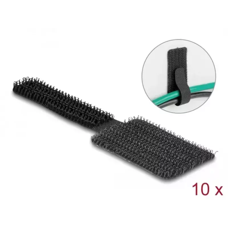 DeLOCK Mini takjakinnitusega kaablihoidja 90 mm x 24 mm isekleepuv 10 tk must