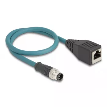 DeLOCK M12 adapterkaabel A-kodeeritud 8 kontaktiga isane RJ45 emasele, 50 cm