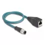 DeLOCK M12 adapterkaabel A-kodeeritud 8 kontaktiga isane RJ45 emasele, 50 cm