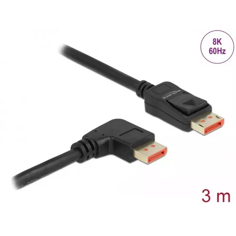 DisplayPort kaabel DeLOCK 8K 60 Hz 3 m isane sirge – isane 90° nurgaga