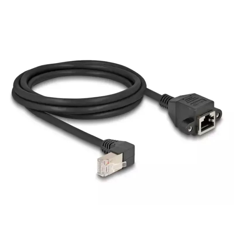 DeLOCK võrgupikenduskaabel S/FTP RJ45 90° nurgaga RJ45 Cat.6A 2 m must