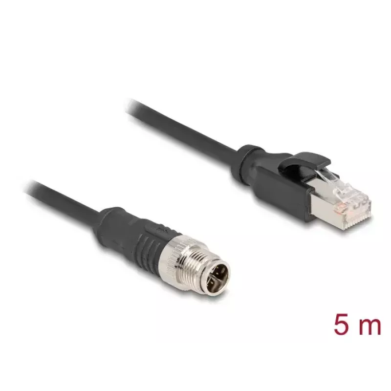 Võrgukaabel DeLOCK M12 Kaabel X-koodiga 8 kontaktiga isane RJ45 isasele Cat5e 5 m Must