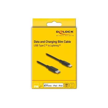 Kaabel DELOCK USB-C Lightningule õhuke 1 m, Lightning ↔ USB-C, 9 V 3 A, 3,3 mm, MFi