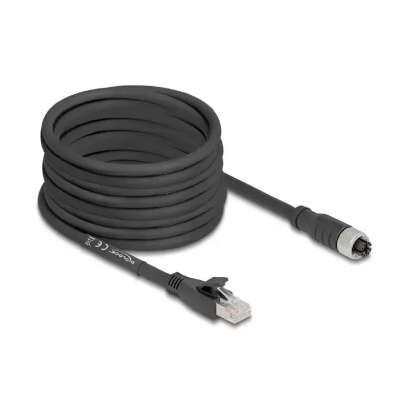Võrgukaabel DeLOCK 80595 M12 kuni RJ-45 Cat5e 10 m Must