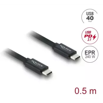 DELOCK koaksiaalne USB-C – USB-C kaabel USB4 Gen 3x2 40 Gbps USB PD 3.1 240 W 0,5 m