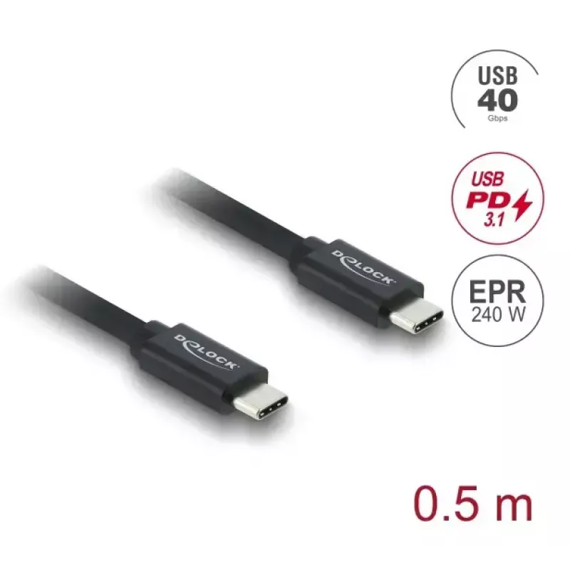 DELOCK koaksiaalne USB-C – USB-C kaabel USB4 Gen 3x2 40 Gbps USB PD 3.1 240 W 0,5 m