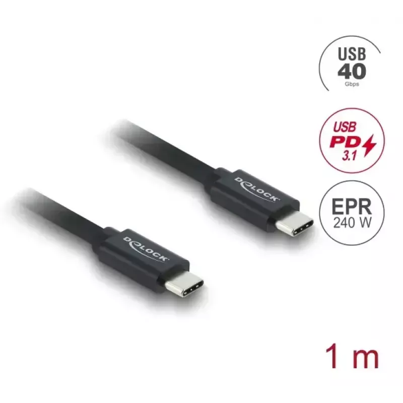 USB-C–USB-C koaksiaalkaabel DELOCK USB4 Gen 3x2 40 Gbps USB PD 3.1 240 W 1 m