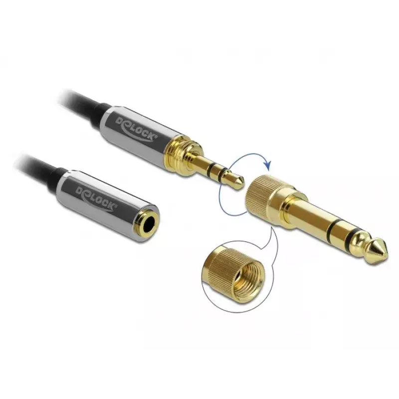 Audio pikenduskaabel DELOCK 85831 — 1 m, 3,5 mm isane emasele, kullatud kontaktid, AWG 28, must