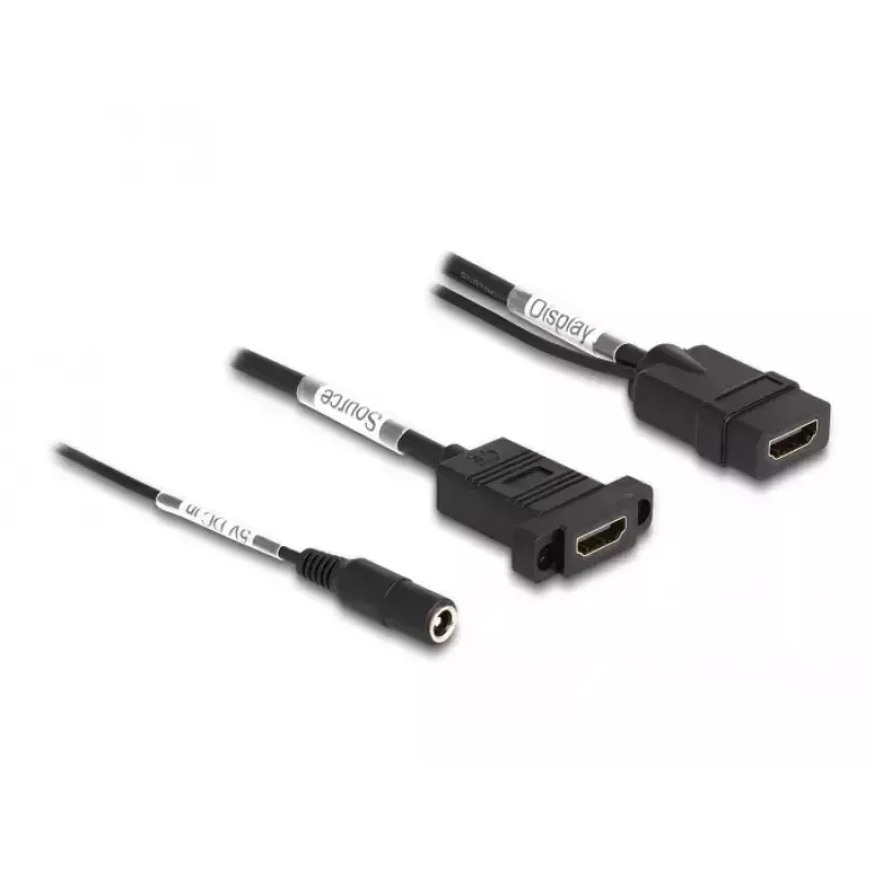 DeLOCK HDMI-kaabel 4K 60 Hz alalisvoolutoitega 2,1 x 5,5 mm 0,30 m paneelikinnitus