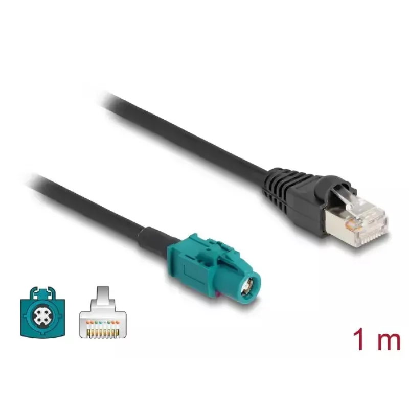 Koaksiaalkaabel DELOCK 90697 — 1 m, HSD Z RJ-45-le, must/sinine