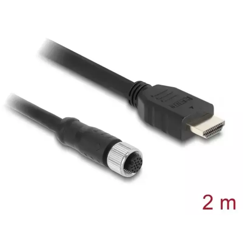 DELOCK M12 A-kodeeringuga 17-kontaktiline (emale) HDMI-le (isane) kaabel 2 m