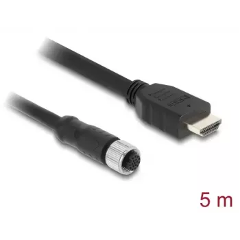 Kaabel DELOCK M12 A-kodeeringuga 17-kontaktiline emane HDMI isasele 5 m must
