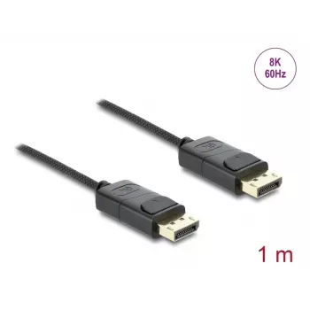 DELOCK koaksiaalne DisplayPort-kaabel 8K 60 Hz, DisplayPort–DisplayPort, 1 m, must, punutud kate