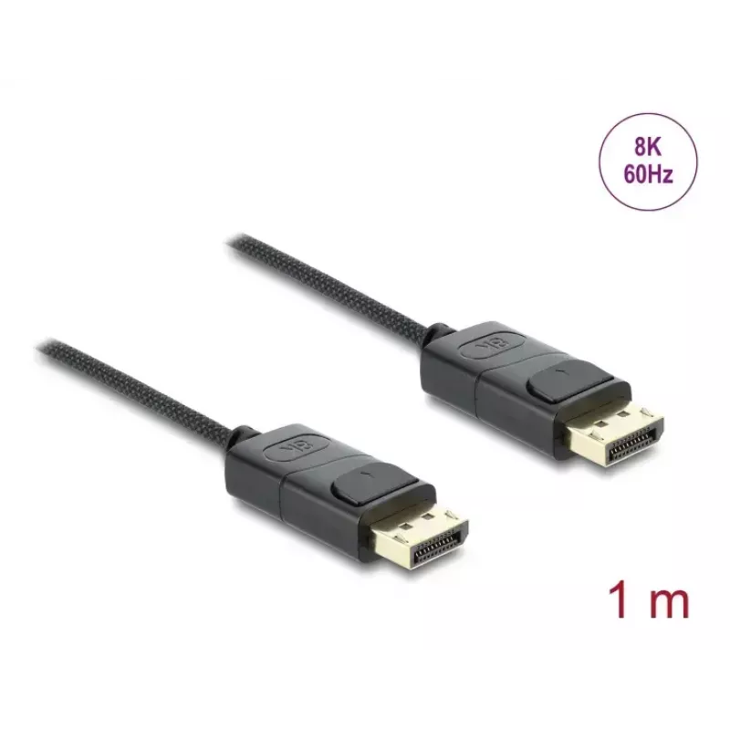 DELOCK koaksiaalne DisplayPort-kaabel 8K 60 Hz, DisplayPort–DisplayPort, 1 m, must, punutud kate