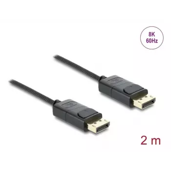 DELOCK koaksiaalne DisplayPort-kaabel 8K 60 Hz, DisplayPort-DisplayPort, 2 m, must, punutud